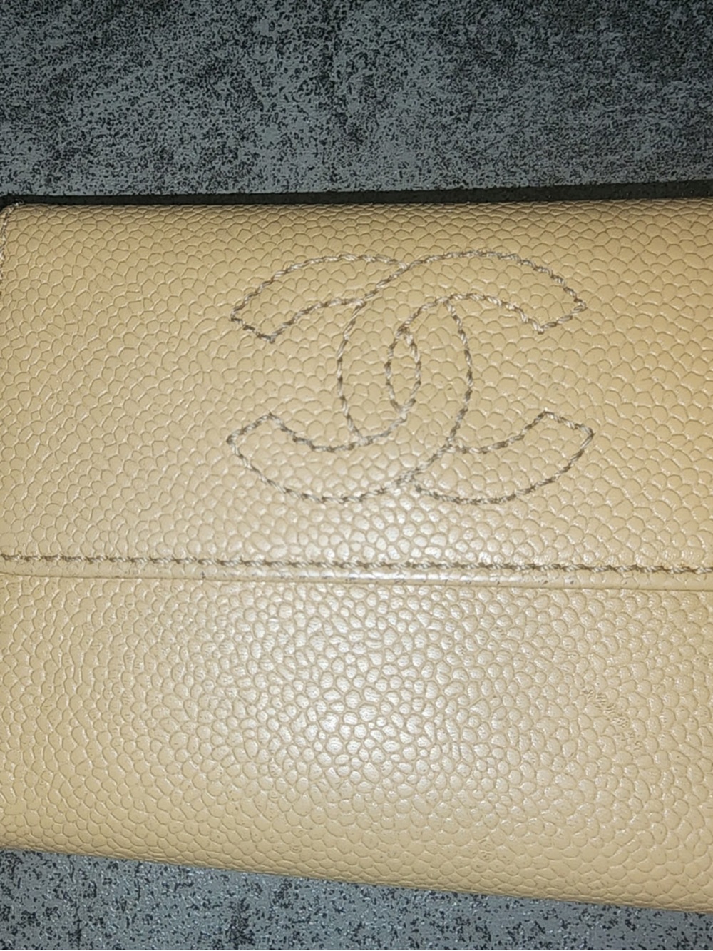 Chanel  Caviar Beige Quilted Leather Wallet